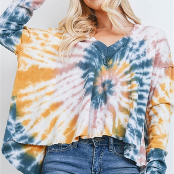 TEAL MUSTARD TIE DYE TOP - Picture 2 of 5